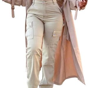 High-Waist Beige Cargo Joggers for Women